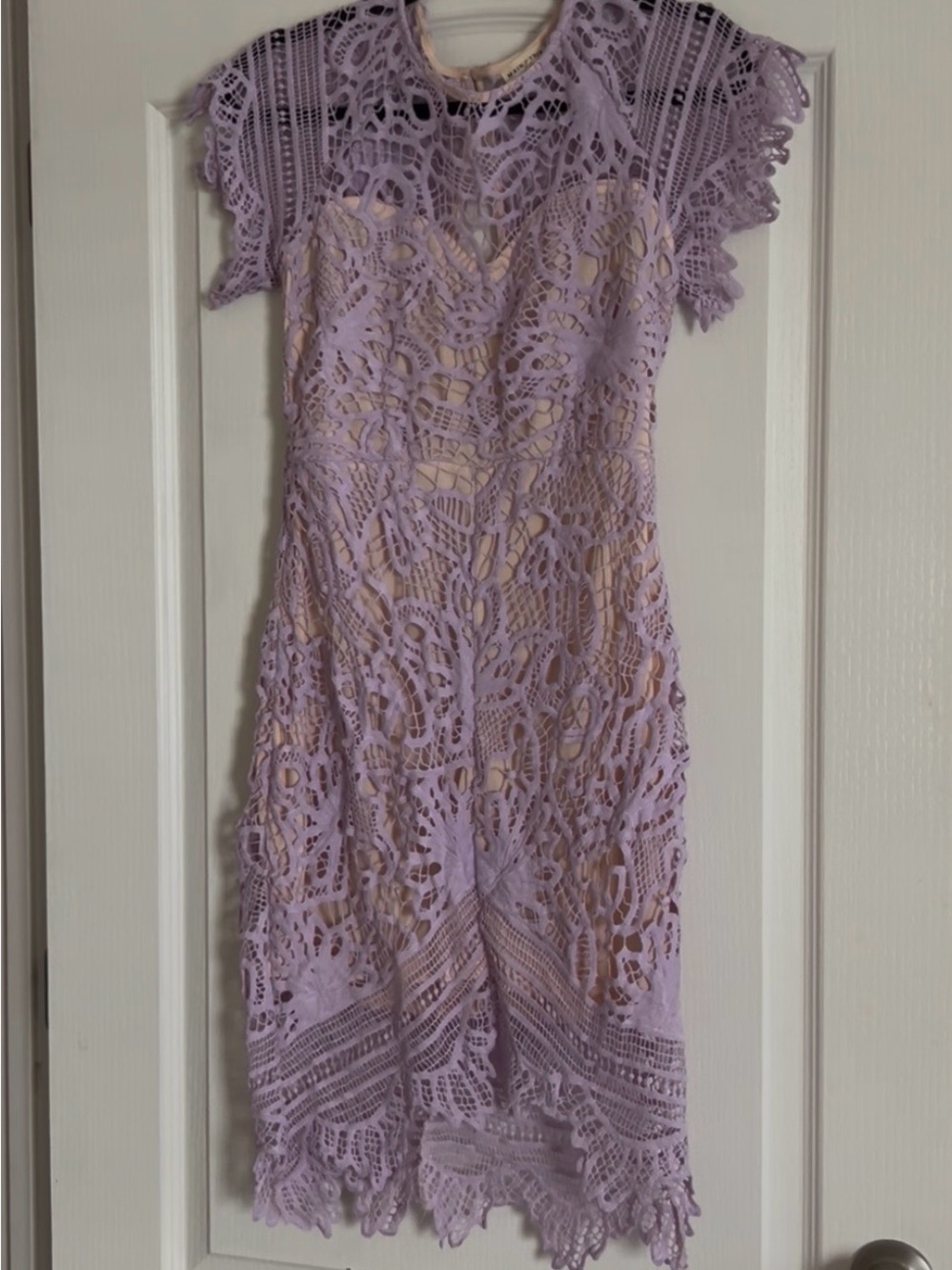 Main Strip Lavender Crochet Midi Dress with Nude Lining